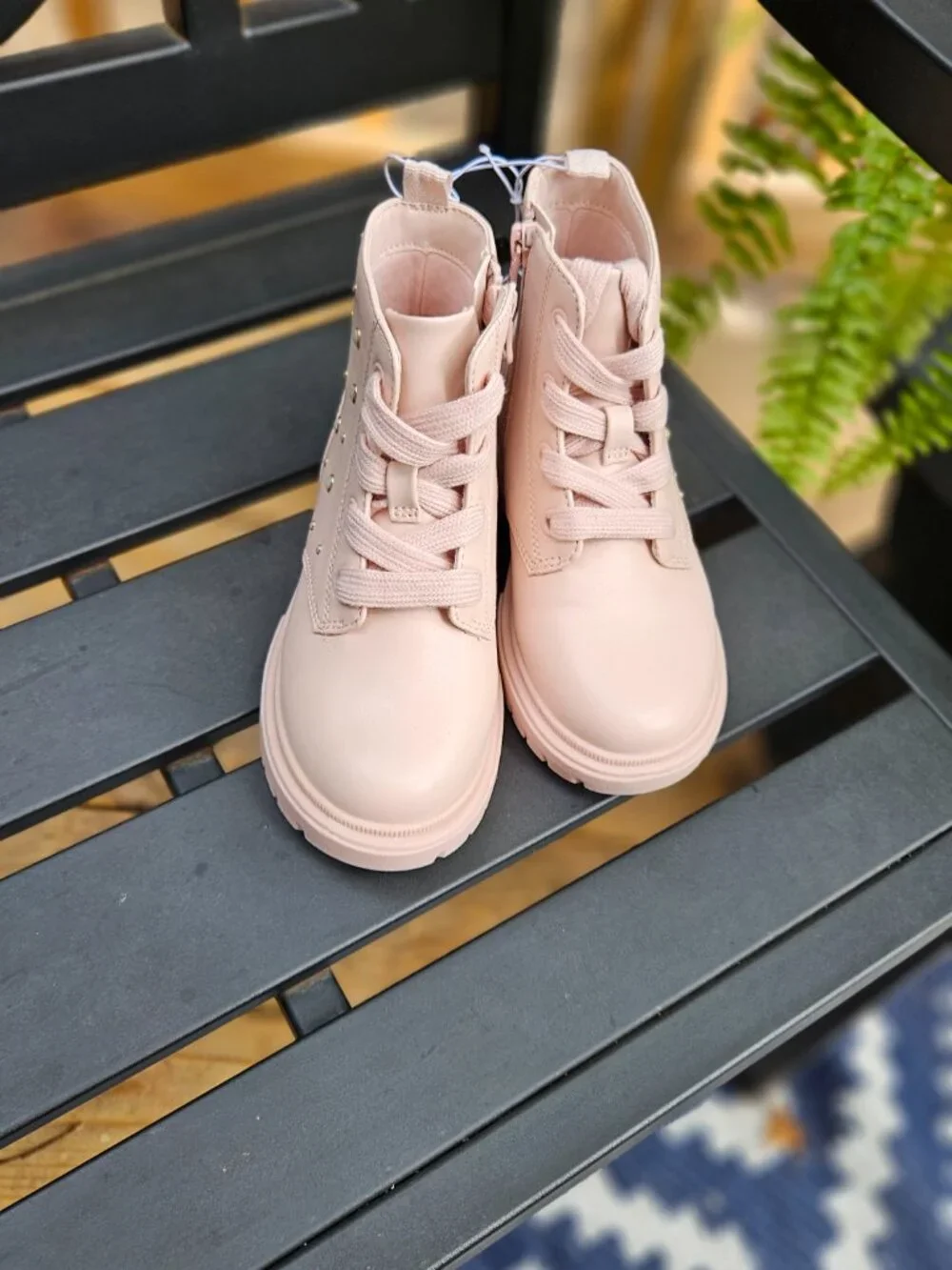 Cat & Jack Amaya Lace-Up Combat Boots, Blush, 11 Little Girl